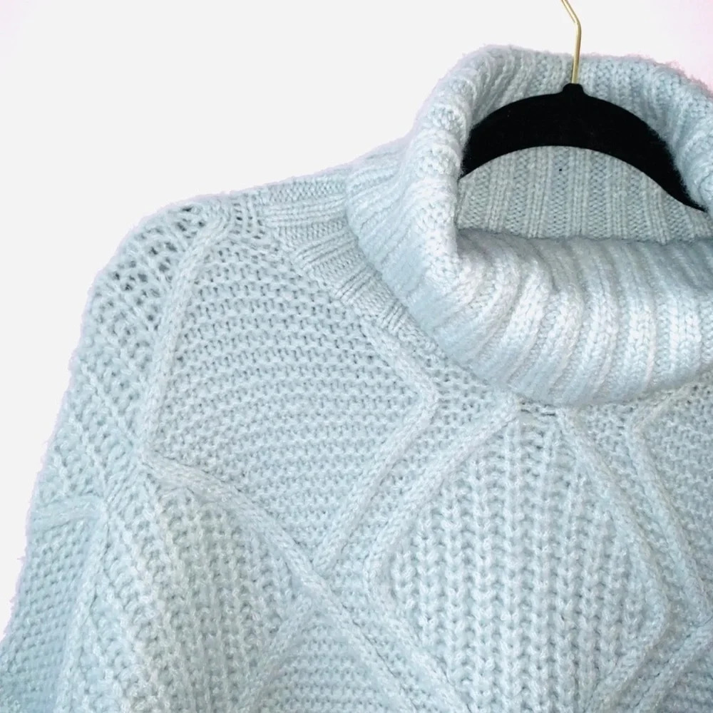 Caslon NWT Light Blue Chunky Cable Knit Turtleneck Sweater Medium Women’s - Picture 2 of 11